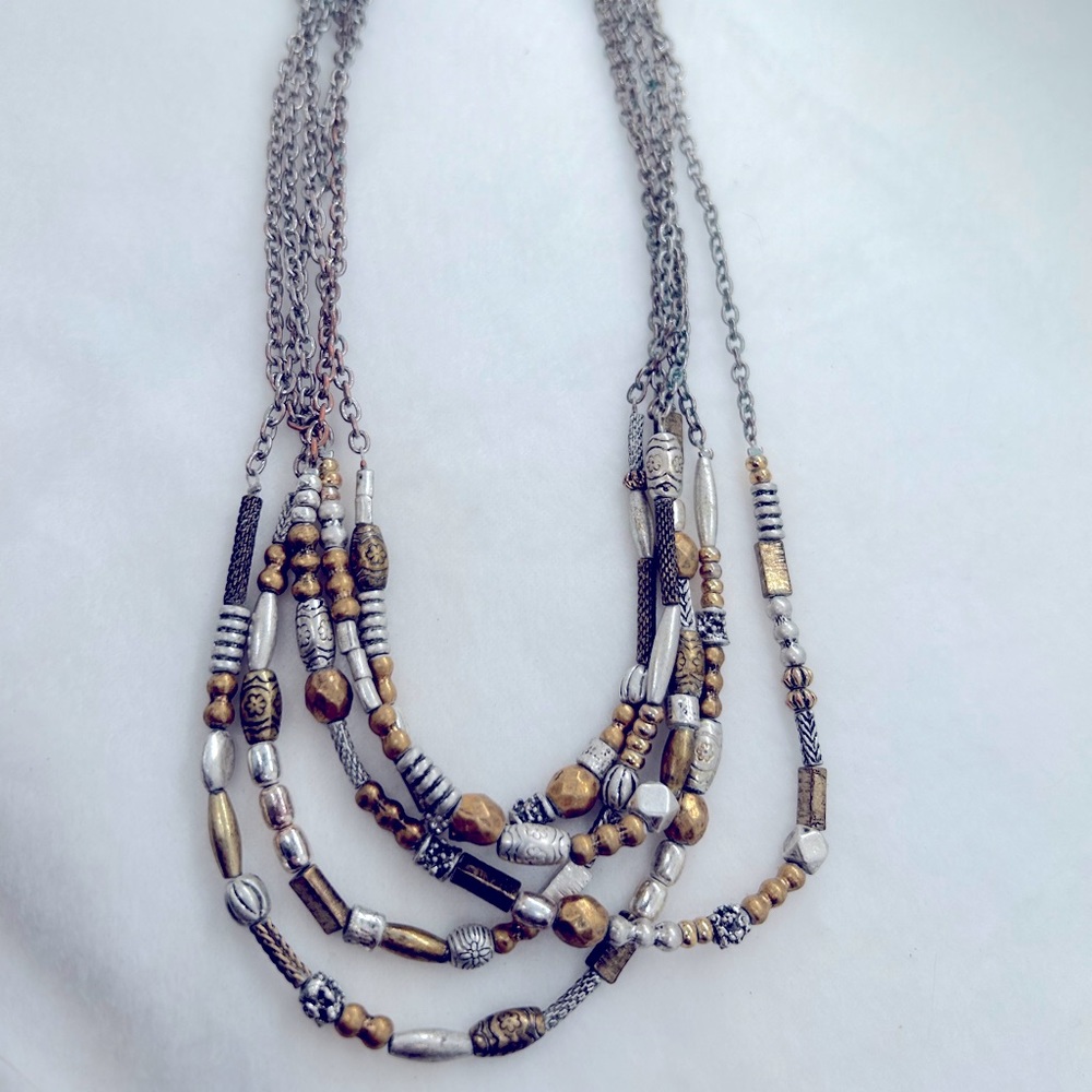 Vintage Chico’s 4 strand Beaded Necklace silver and gold colors